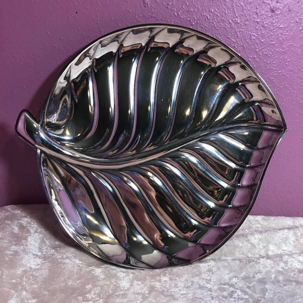 Vintage International Silver Sterling Plated Leaf Fern Dish Tray * Retro Display